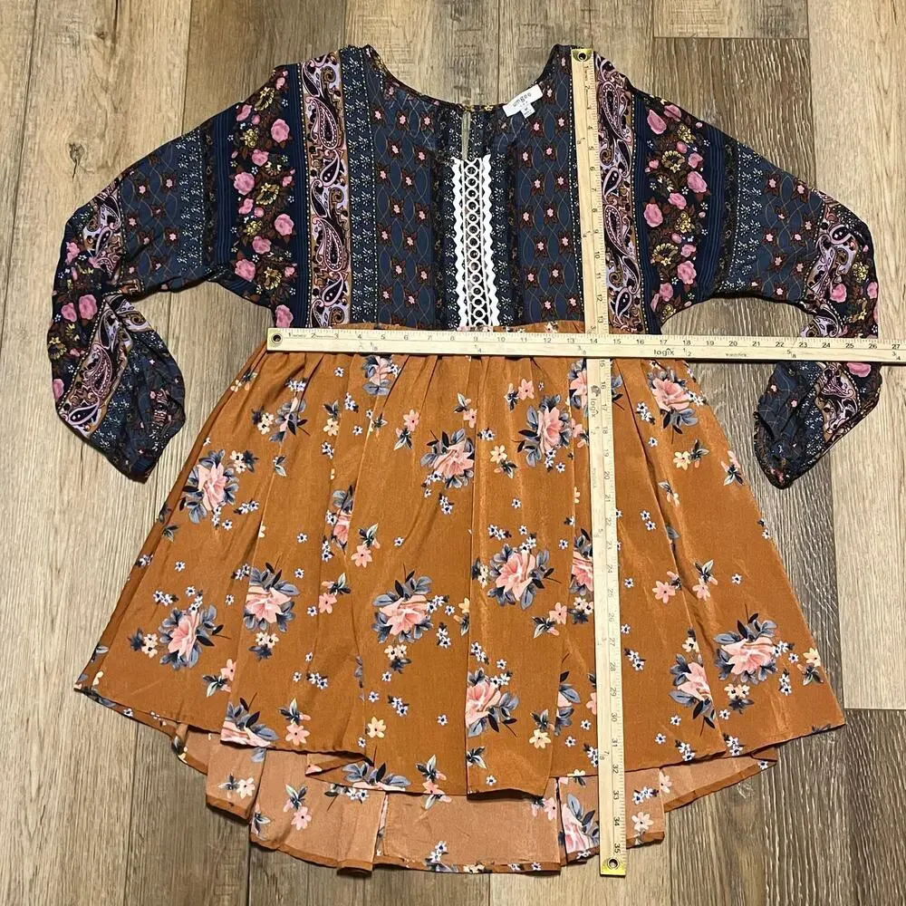 Umgee Womens Babydoll Tunic Dress M Flowy Sleeve Boho Peasant Hippie Floral EUC - Picture 6 of 6